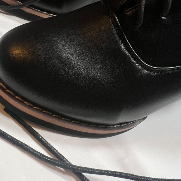 Black Lace-Up Chunky Heel Oxford Shoes For Women SZ 37 - Picture 6 of 7